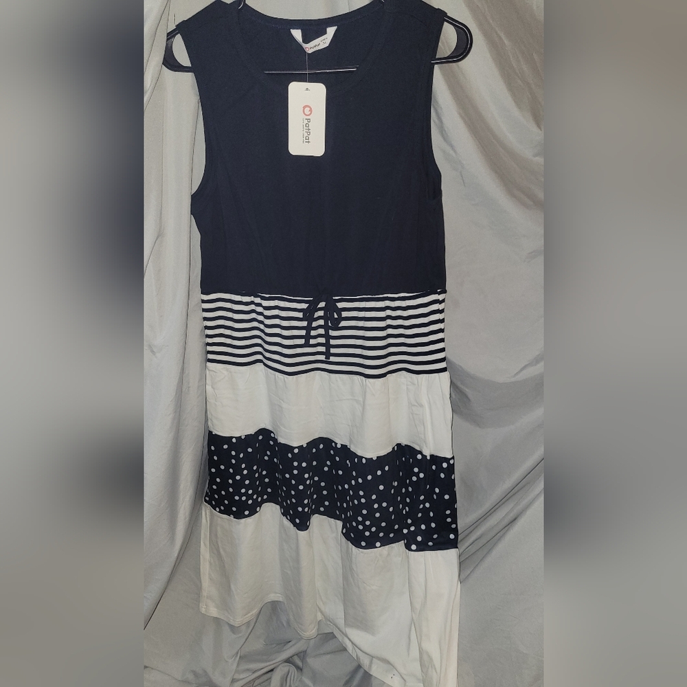 PatPat Black and White Striped and Dotted Midi Dress